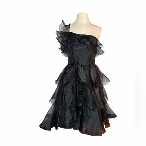 Betsey Johnson Evening Black Ruffled One-Shoulder Mini Party Dress